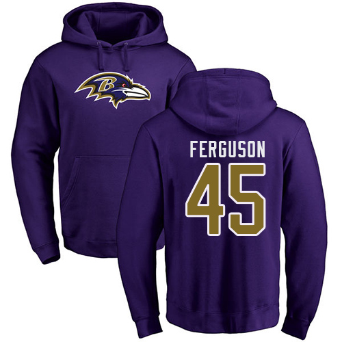 Men Baltimore Ravens Purple Jaylon Ferguson Name and Number Logo NFL Football #45 Pullover Hoodie Sweatshirt->baltimore ravens->NFL Jersey